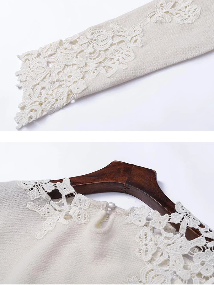 T-shirt de tempérament pour femmes, Design d'automne, haut blanc à épaules dénudées, haut tricoté ajouré brodé à la mode, Harajuku 2024