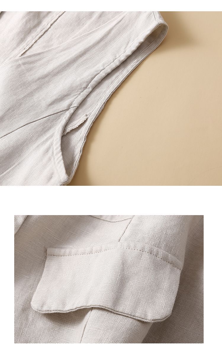 Mode rétro lin gilet été col en v décontracté sans manches gilet coton lin mince veste