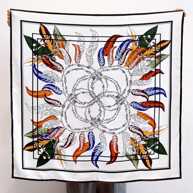 Injplanchers f-Foulard Imprimé Plumes pour Femme, Double Face, Châle, Poncho, Luxe, 90, 100%