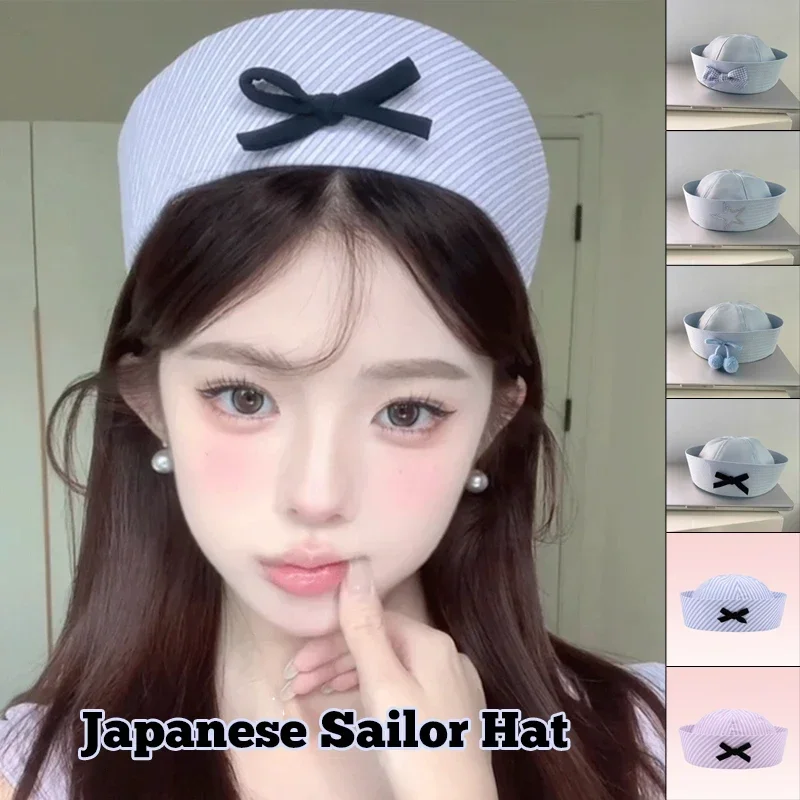 Japonais mignon marin chapeau arc bleu bord chapeau femme YK2 Version coréenne tout-match grande tête bassin chapeau marine béret casquette femmes