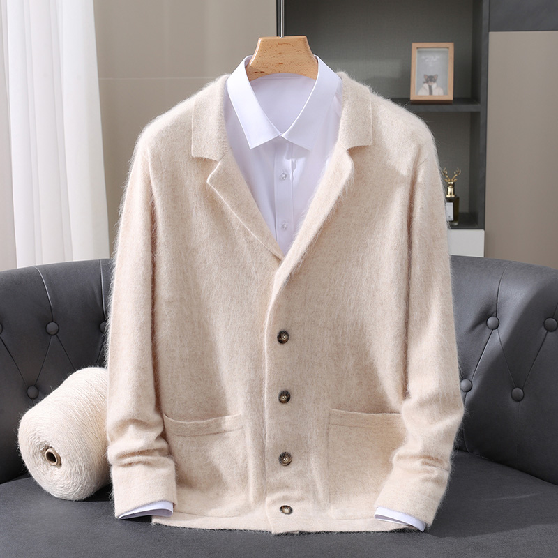 Nouveau Cardigan en laine de vison hommes pull rembourré manteau affaires décontracté tricoté cachemire pull manteau