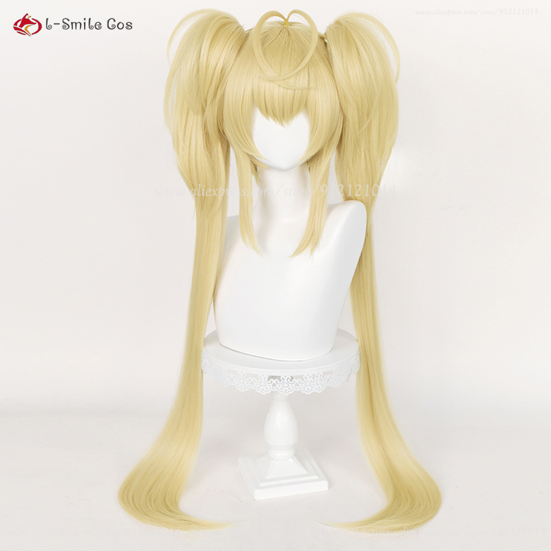 Perruque de Cosplay synthétique jaune doré de 90cm de Long, perruque de fête d'halloween + bonnet de perruque, Anime Tsukiyomi Utau