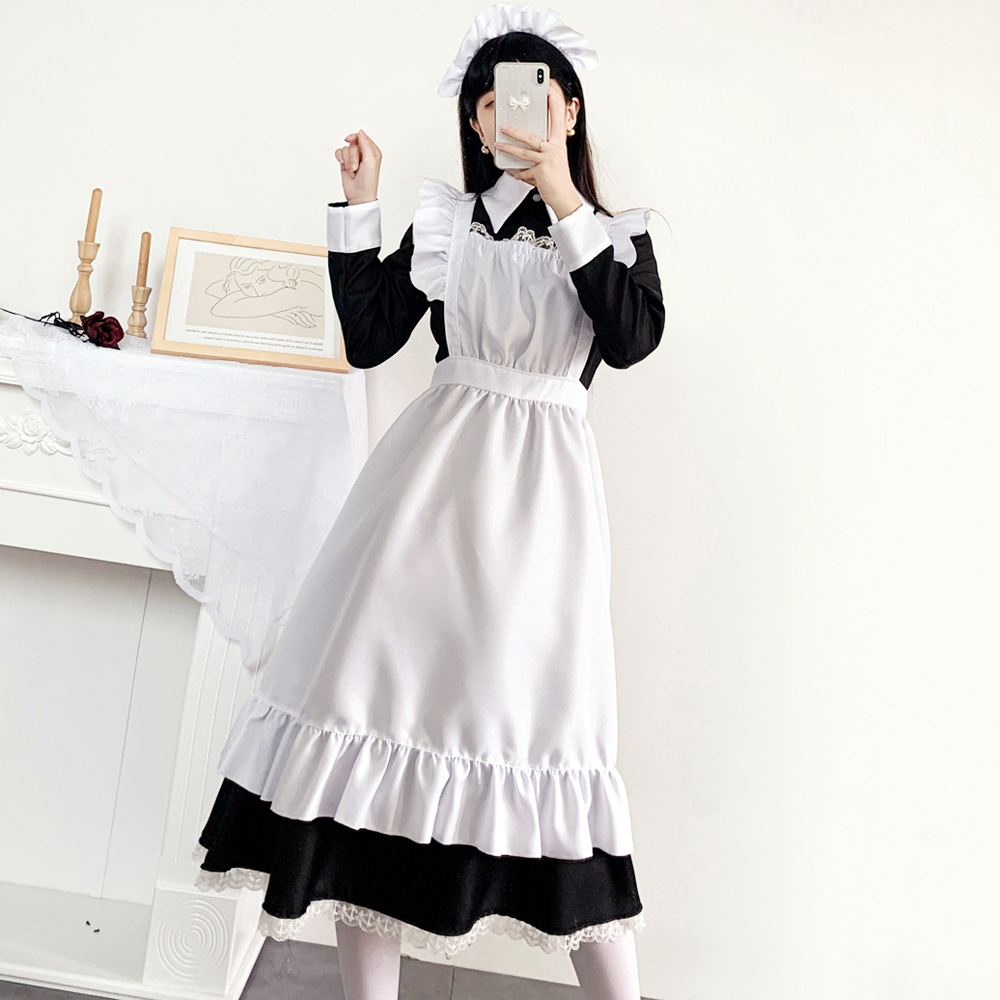 Robe de demoiselle d'honneur pour femmes, tenue tablier, robe croisée de femme de ménage, uniformes japonais, Costume Cosplay d'halloween