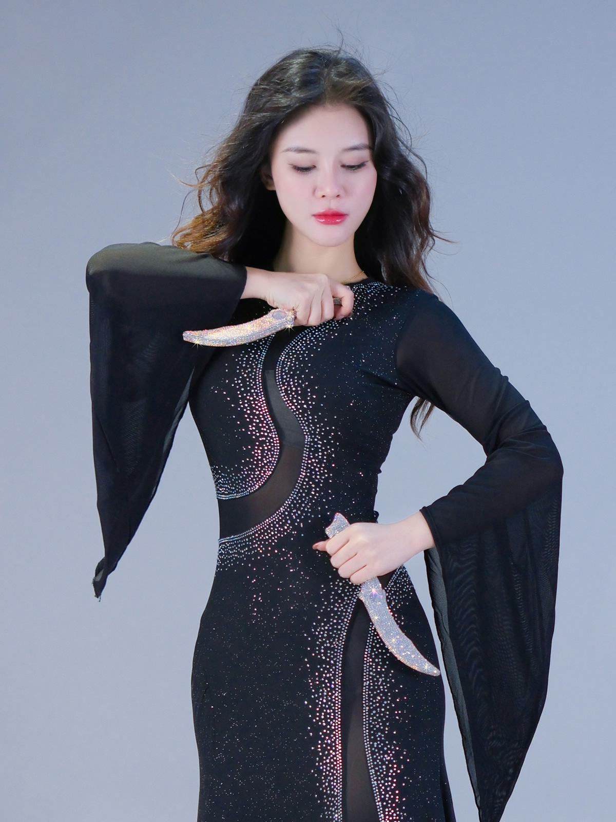 Costume de danse du ventre pour femmes Kawleeya Performance, robe de danse irakienne à cheveux flottants, accessoires de compétition, robe à strass, jupe queue de poisson