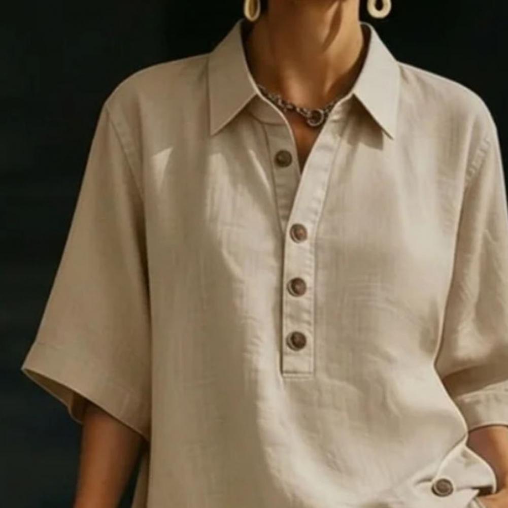 Ensemble en coton et lin pour femmes, chemise à manches courtes boutonnée et short large, tenue 2 pièces, été, décontracté, plage, ensemble de détente