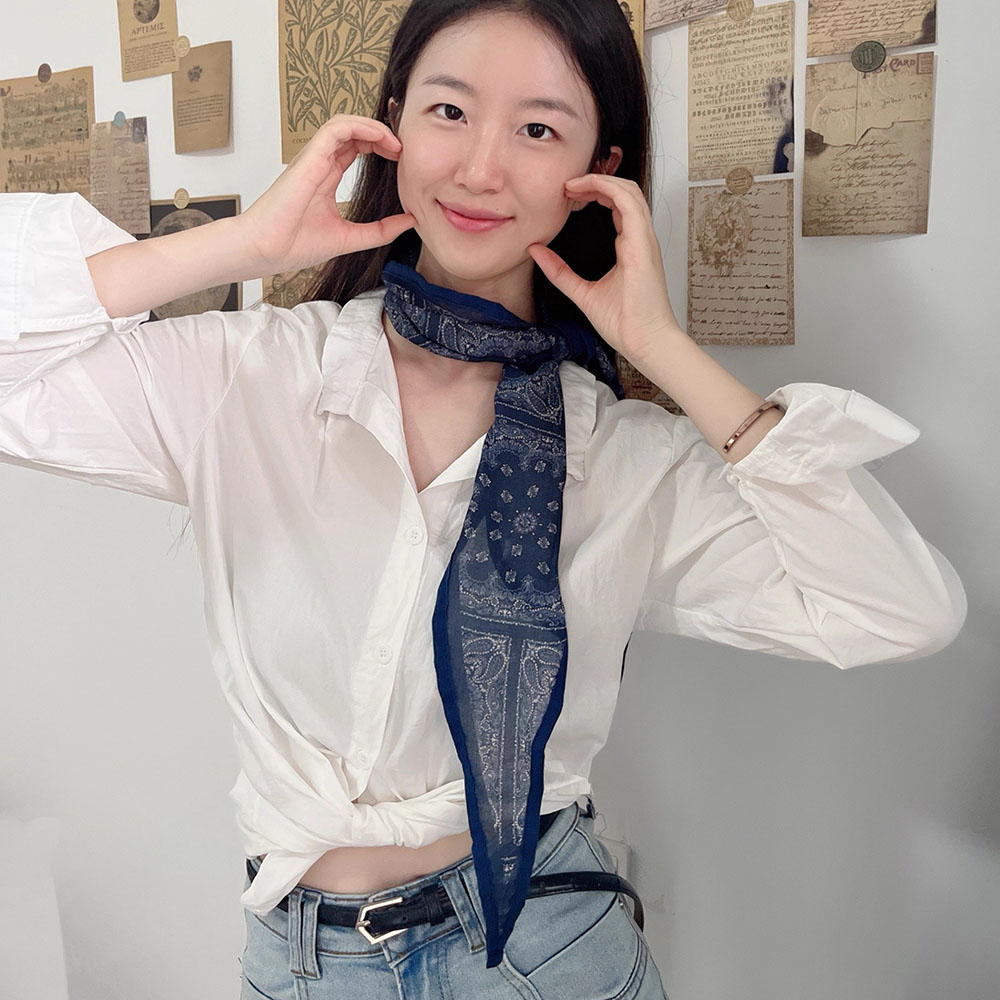 Rétro mince écharpe ceinture à la mode taille Accory polyvalent décontracté hommes femmes coton soie écharpe Triangle foulard