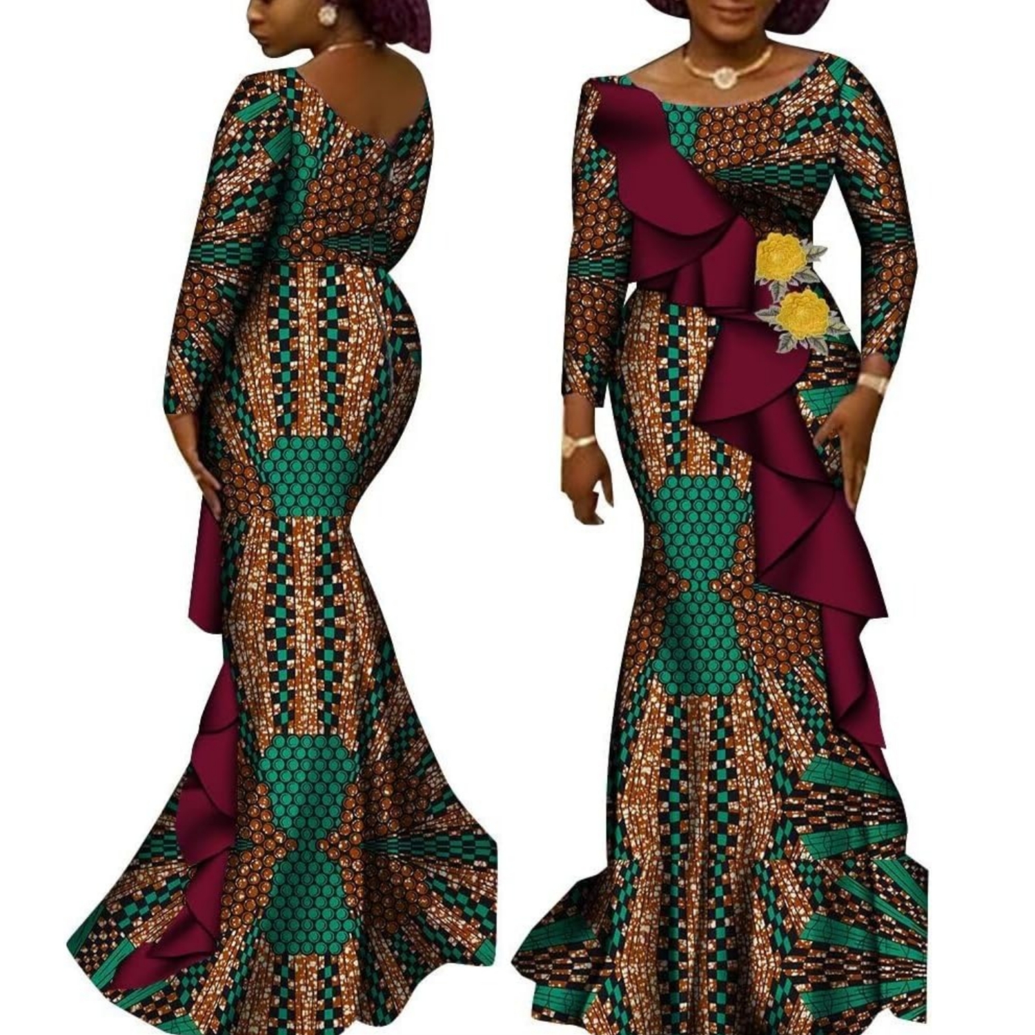 Robes africaines à manches longues pour femmes, en coton imprimé Ankara, vêtements africains pour vêtements de mariage, robes de soirée Dashiki WY9200