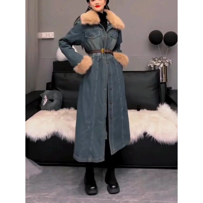 Femmes laine d'agneau Patchwork Cowboys coton manteau veste hiver nouveau Long pardessus manteau confort mode hiver manteau femmes