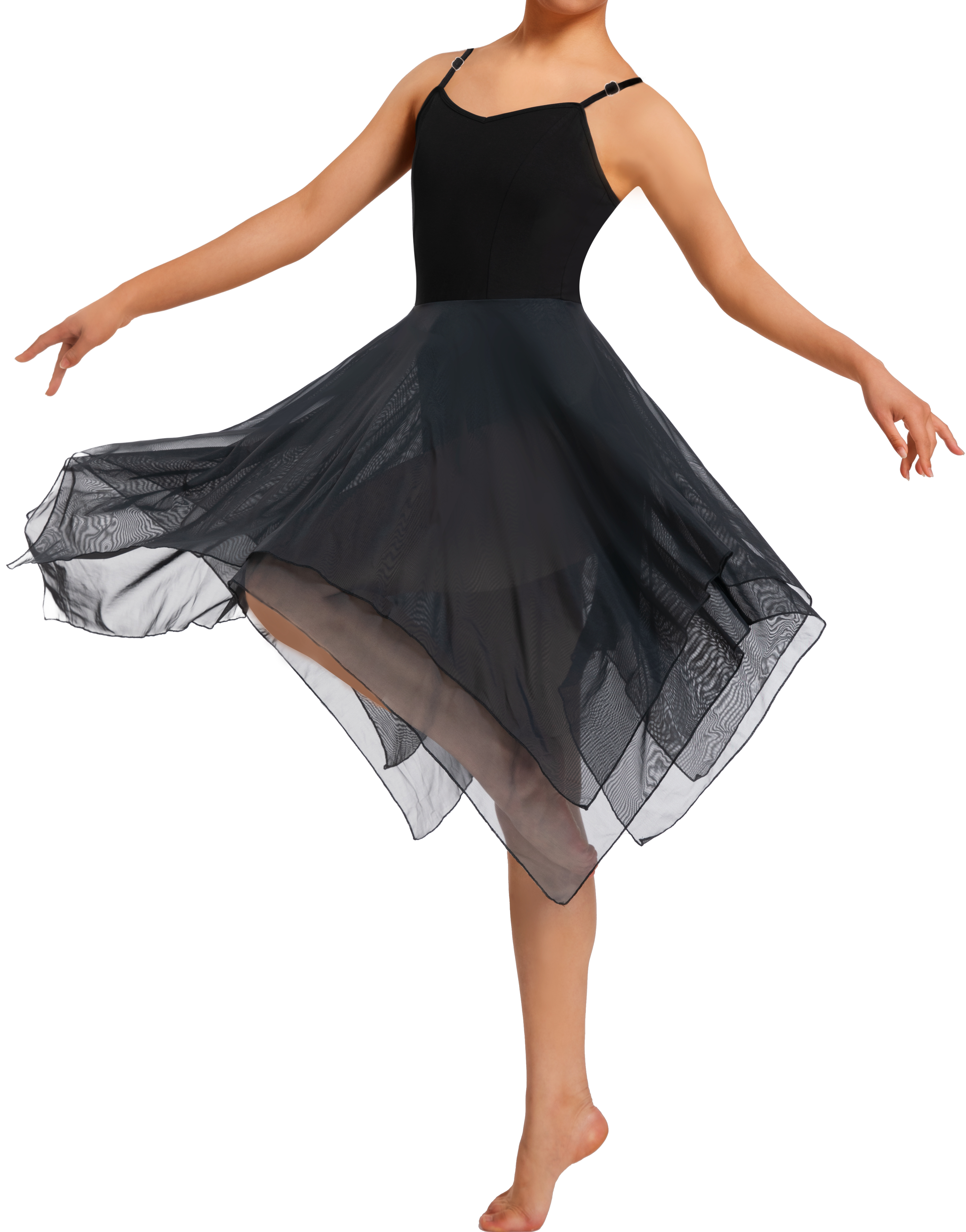 Robe lyrique moderne pour femmes, Camisole, Costume de danse, Ballet asymétrique, jupe en maille haute et basse, justaucorps sans manches, vêtements de danse de gymnastique