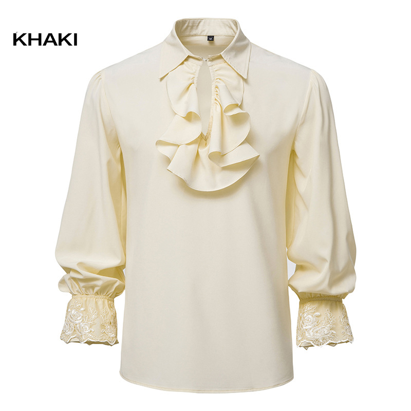 Chemises pour hommes, style médiéval rétro, chemises de performance, manches bouffantes, décontractées, pour scène, cosplay, fête, vêtements masculins, chemise S09