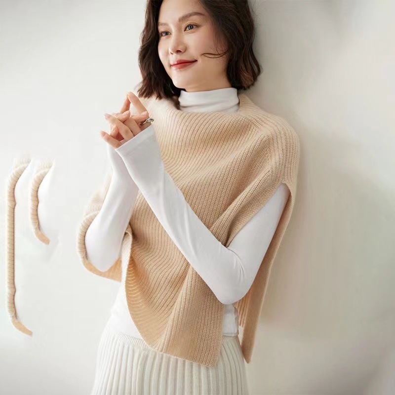 Écharpe-châle intégrée tricotée pour femme, cache-cou pull-over fendu sur le devant, couverture chaude superposable pour l'automne-hiver, nouvelle arrivée