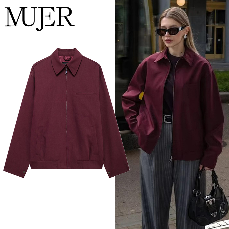 MUJER fermeture éclair Bomber vestes pour femmes automne vêtements d'extérieur pardessus femme à manches longues veste ample femmes manteaux rétro veste femme