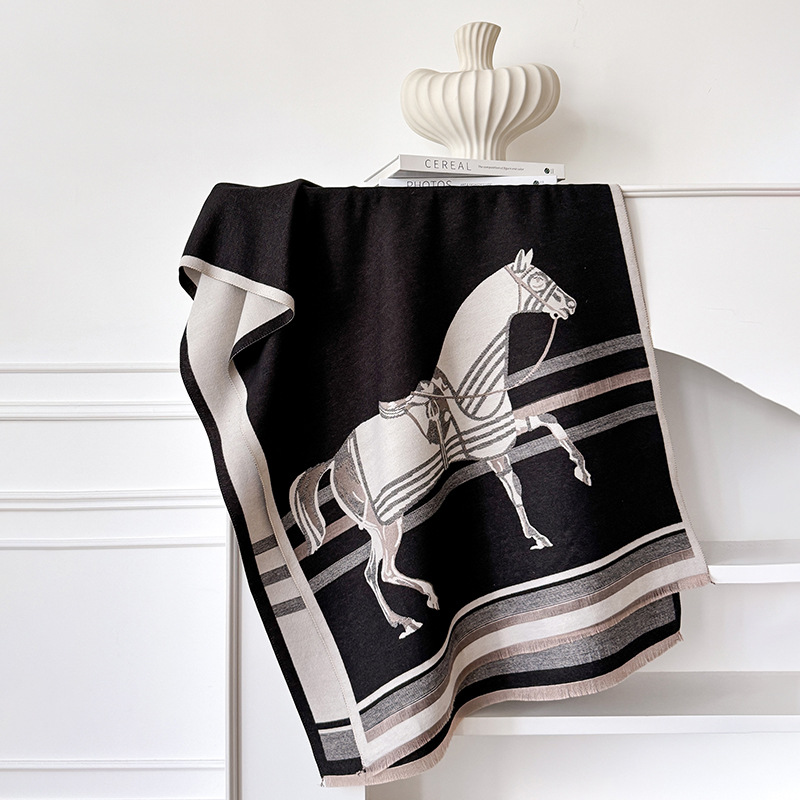 Écharpe de luxe en cachemire pour femme, Design de marque, couverture Pashmina chaude, foulards de cheval, châle épais, Bufanda, hiver