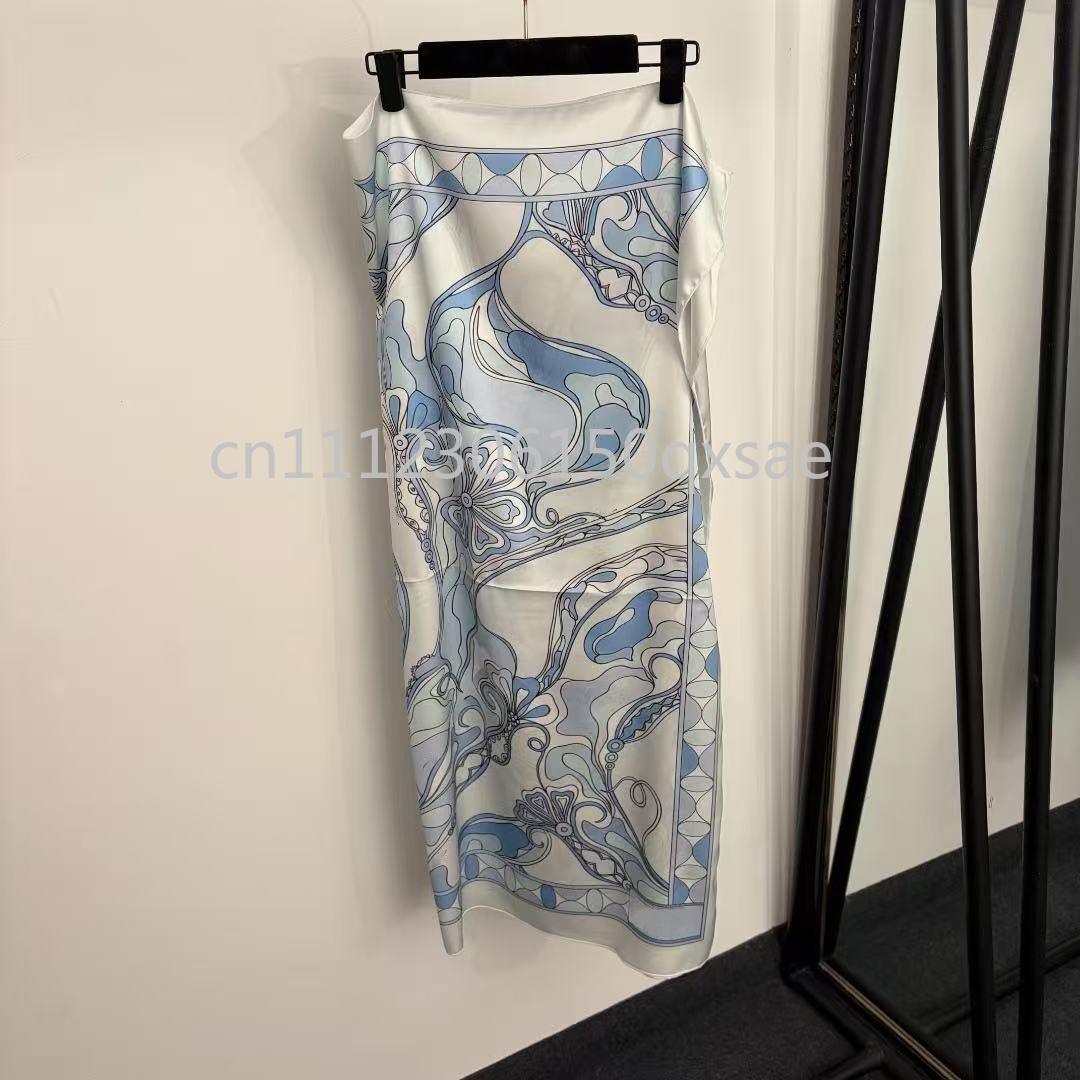 Écharpe en soie bleu clair pour femme, design luxueux, avec logo signature, écharpe carrée classique de marque, 90x90cm
