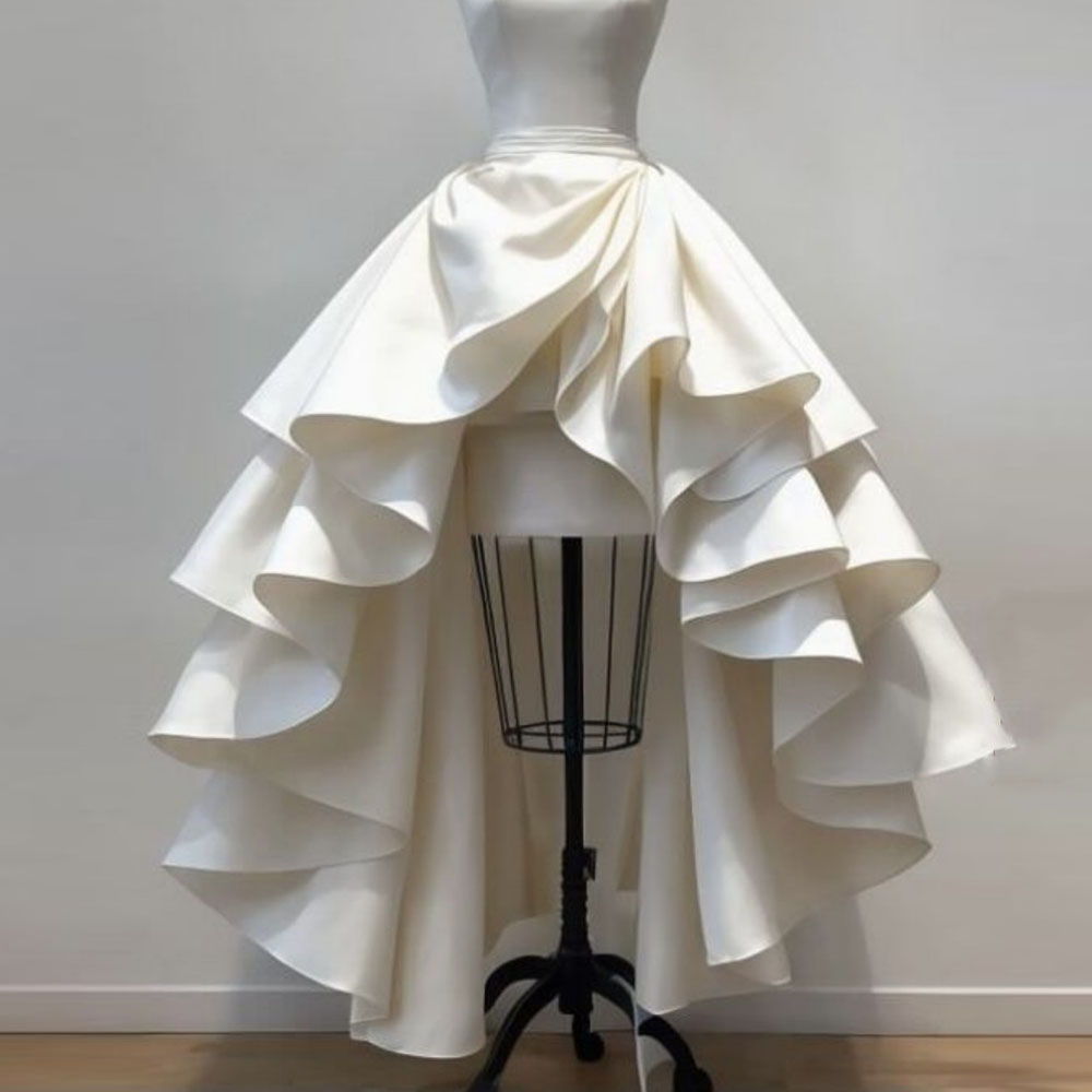 Jupe haute et basse en Satin blanc pour femmes, élégante, à volants, taille haute, ligne a, jupe de bal, nouvelle collection 2026