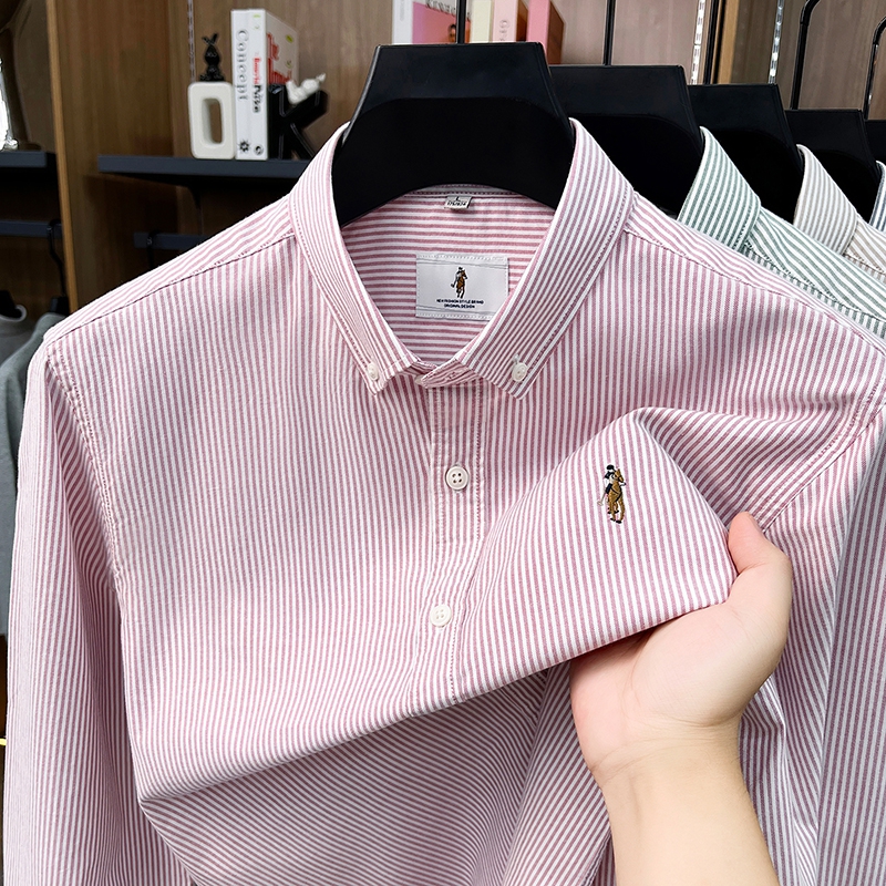 Marque de luxe 100% coton chemise à manches longues hommes rayures de mode haut de gamme pony broderie nouveau golf décontracté confort haut d'automne