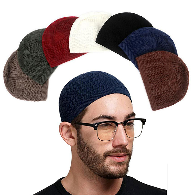 1 pièce Bonnet de prière musulman tricoté d'hiver pour homme, unisexe, respirant, élastique, sans bord, style islamique Ramadan, bonnet juif, bonnet enveloppant pour homme