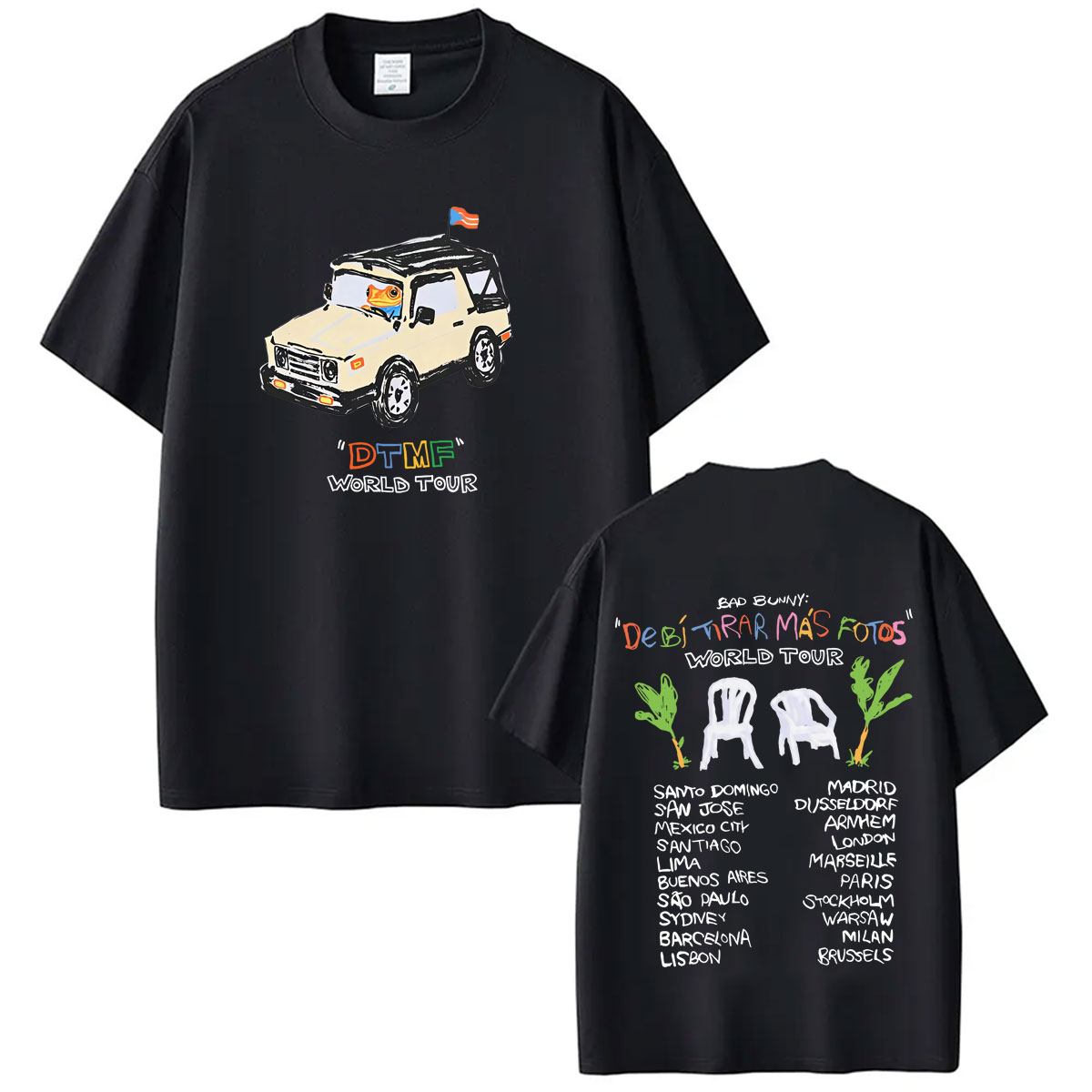 T-shirt imprimé DTMF Bad Bunny Debi Tirar Mas Fotos pour homme et femme, mode Hip Hop, T-shirt décontracté en coton ample pour l'été