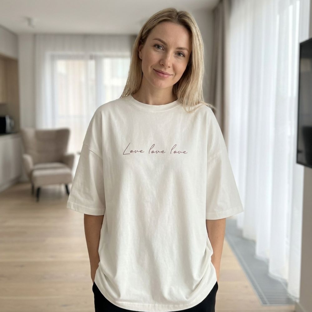 T-shirt ample pour femme à manches courtes, col rond, ourlet droit, imprimé lettres, coupe oversize, style décontracté