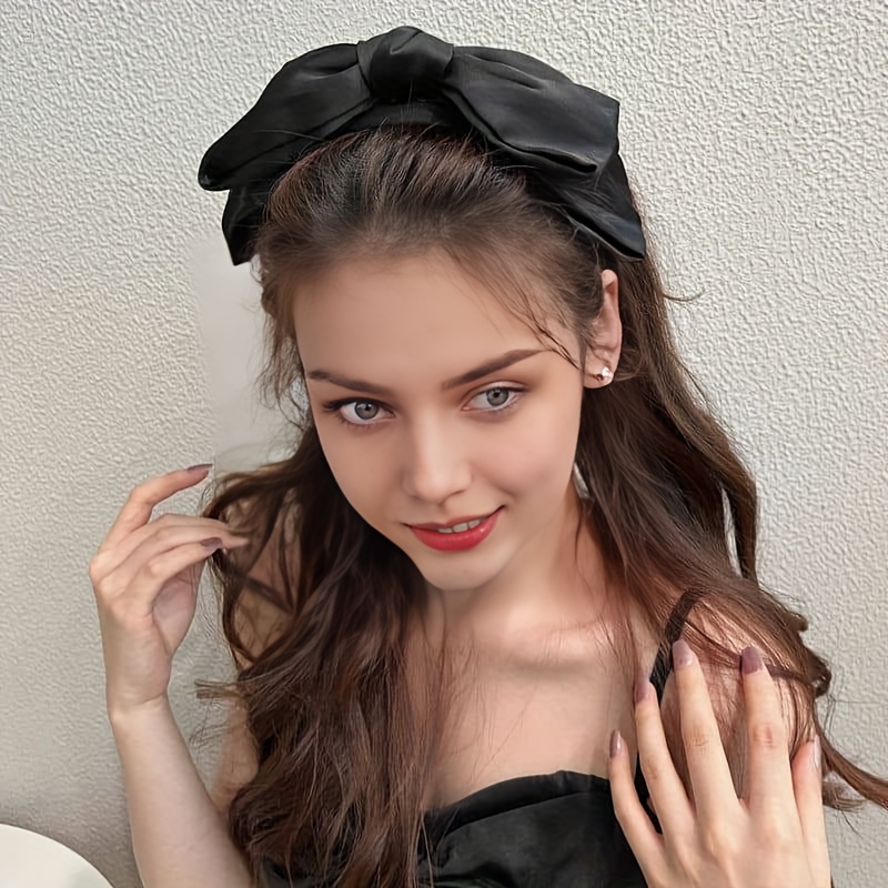 Serre-tête large vintage noir avec grand nœud, accessoire de mode élégant pour femmes et filles, pour une coiffure stylée