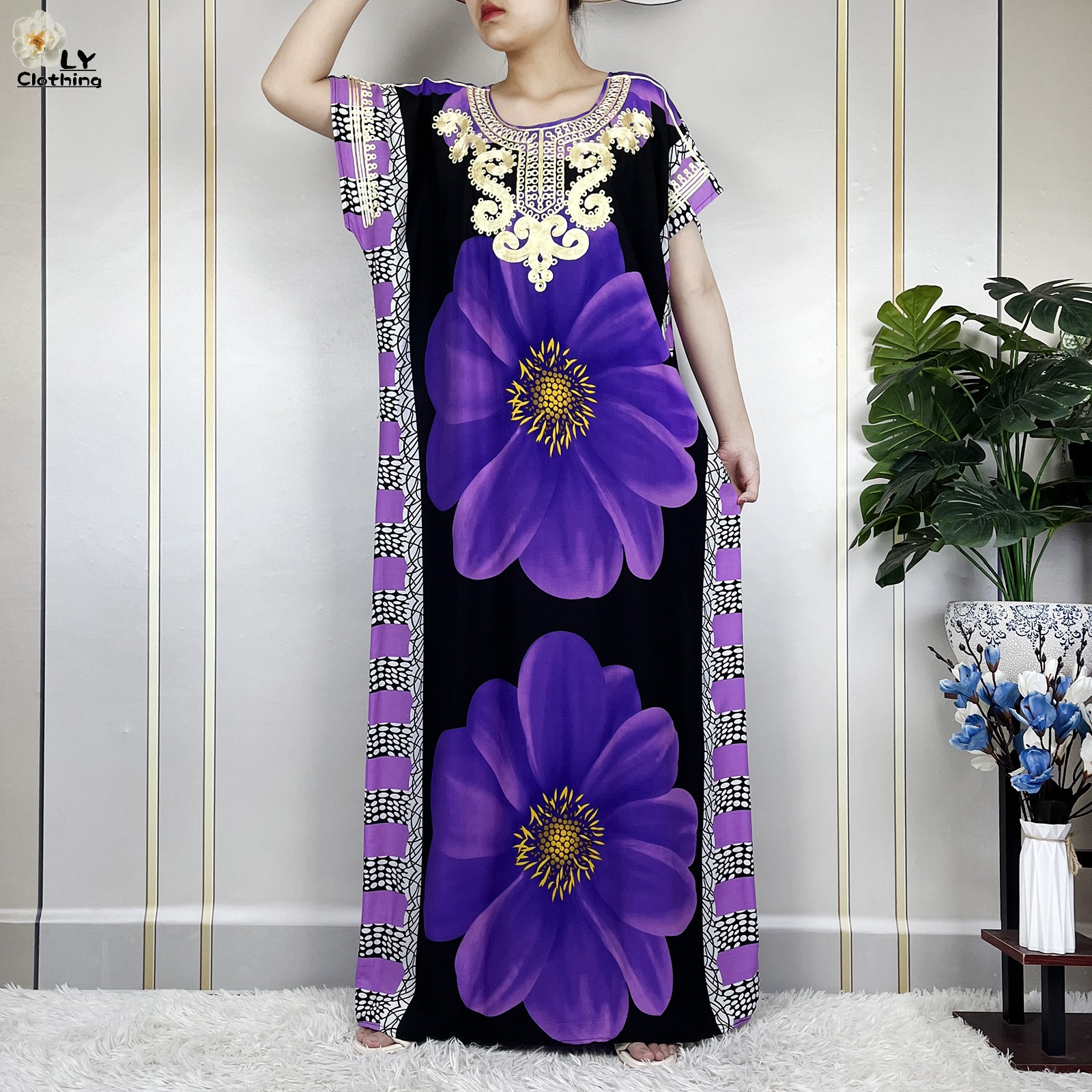 Robe à manches courtes en coton imprimé floral pour femmes, robes traditionnelles musulmanes africaines, petit foulard de sauna, été, Dubaï, nouveau, 2023