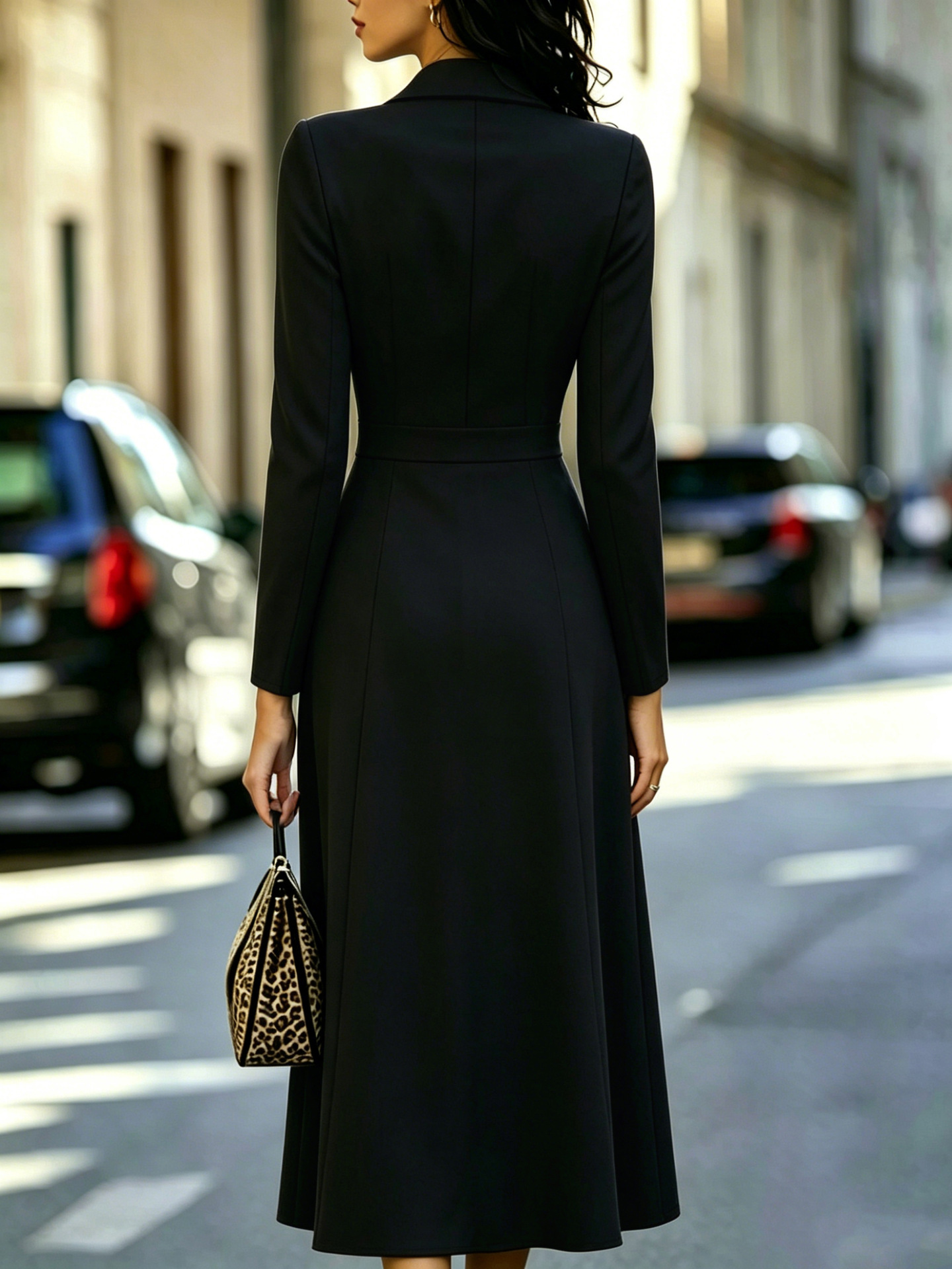 Robe longue élégante et tendance, couleur unie, décontractée, ajustée, style automne-hiver, manches longues, double boutonnage, à taille cintrée.