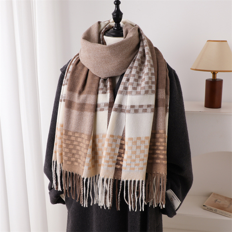 Écharpe en cachemire de luxe pour femme, châle chaud d'hiver à carreaux, bandana, pashmina, foulard carré, couverture épaisse, poncho