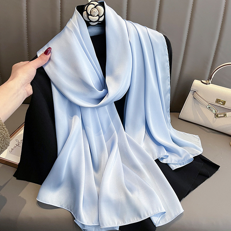 Printemps été dame mince soie sentiment écharpe couleur unie châle enveloppement femmes plage voyage Protection solaire foulards Foulard Bufandas