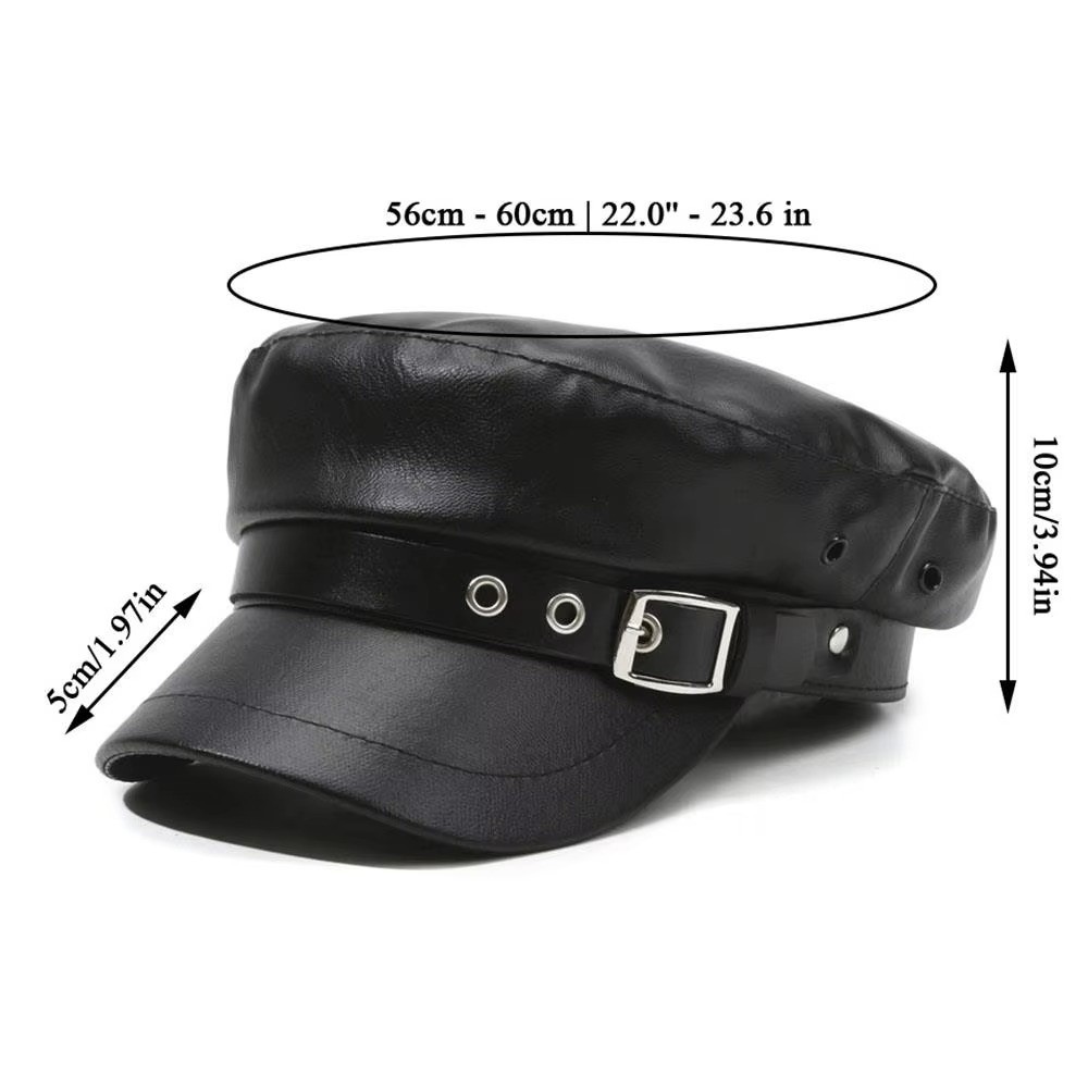 Béret rétro à dessus plat en cuir PU, visière de marin réglable, chapeau de peintre noir de Style Punk