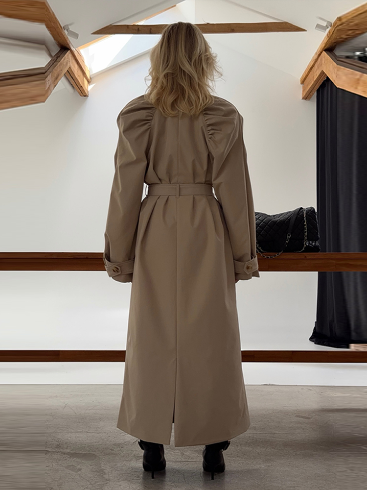 Manteau Trench Long Décontracté pour Femme, Beige, Coupe Ample, Col Chemise, Boutonnage Simple, Boutons-Pression, Surdimensionné, Minimaliste, Vêtement d'Extérieur Automne 2026