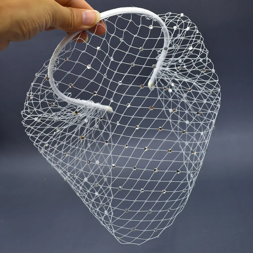 Femmes voile blanc bandeau cage à oiseaux voile chapeaux pour fascinateurs de mariée noir visage Net masque cheveux bijoux accessoires voiles