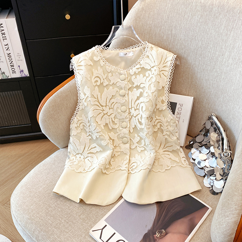 Gilet brodé de Style chinois élégant pour femmes, chemisier d'été sans manches pour le bureau, hauts chics pour vêtements de travail, tenues quotidiennes