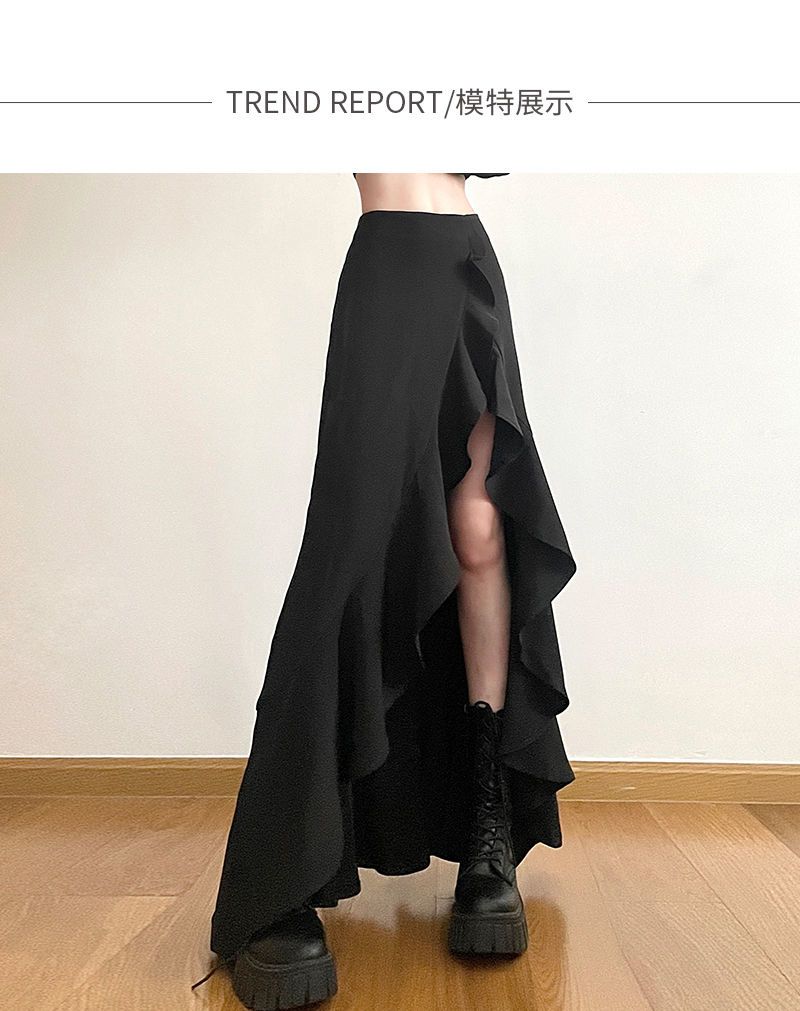 Jupes longues pour femmes, style gothique, asymétriques, fendues, Y2K, Harajuku, Vintage, Grunge