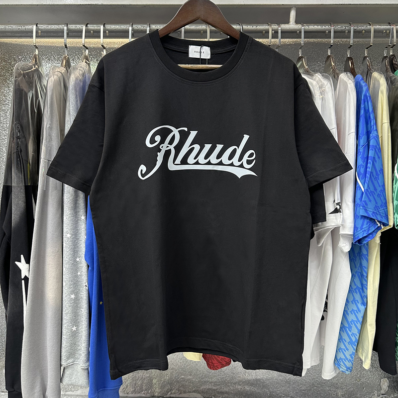 T-shirt Rhude de haute qualité, décontracté, avec logo imprimé, col rond, manches courtes, tendance estivale, pour hommes et femmes, en coton ample