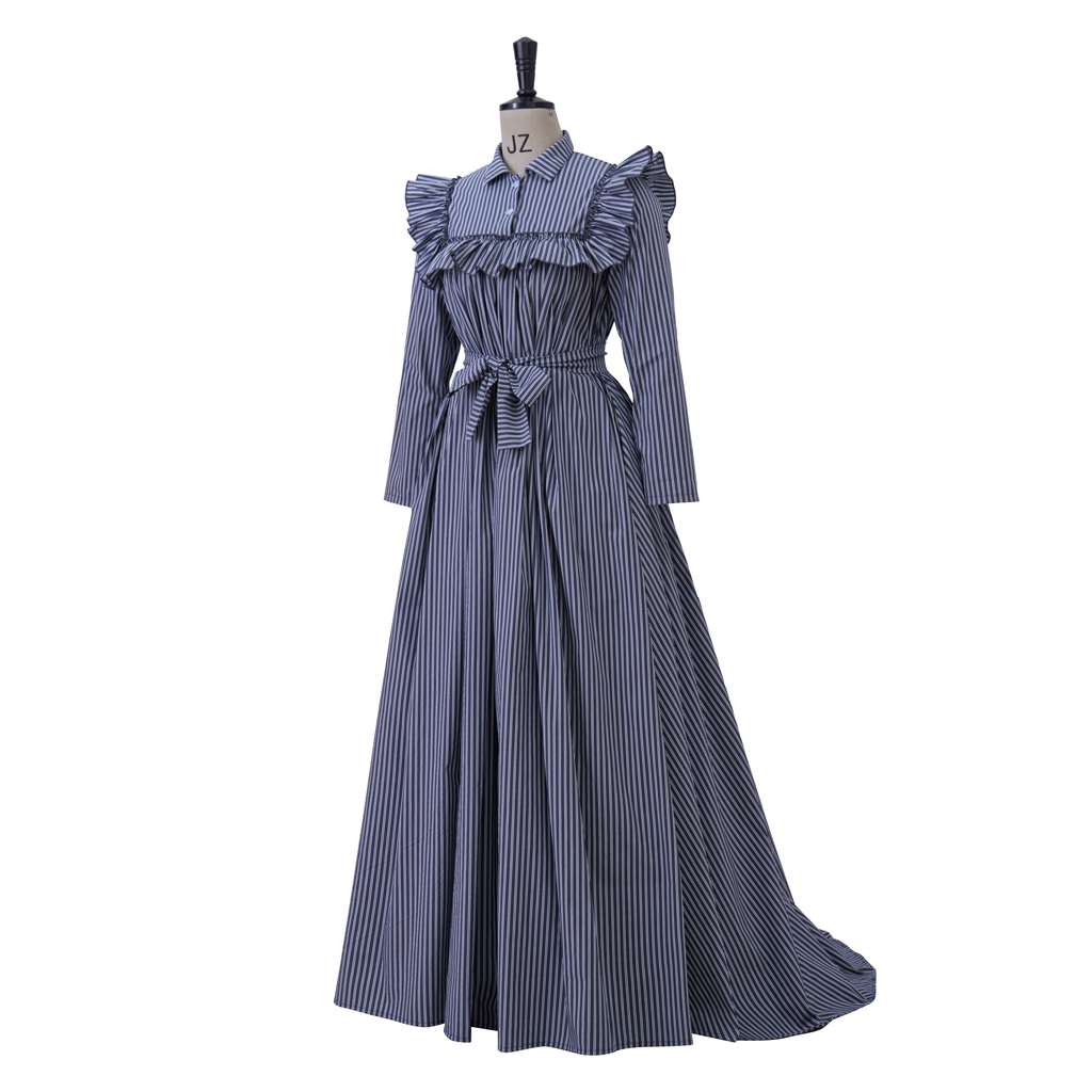 Robe de bal Vintage taille haute pour femmes, Costume de fête de thé Jane Austen, Costume historique à rayures bleues