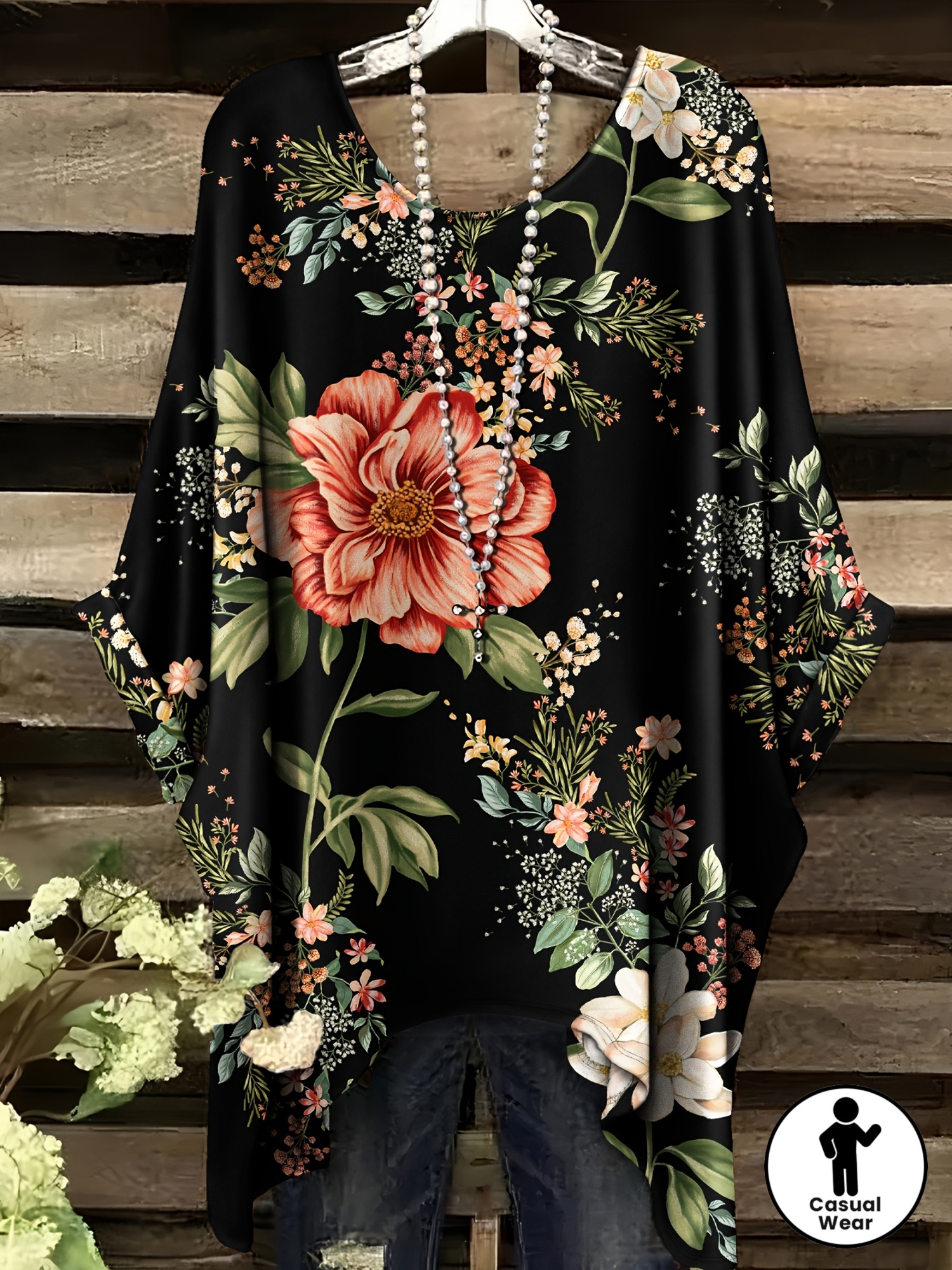 T-shirt grande taille pour femmes, imprimé floral étoilé, manches courtes, col rond, hauts décontractés pour les vacances, le travail quotidien