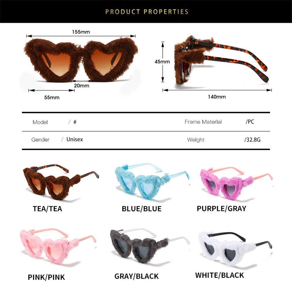 Lunettes de soleil surdimensionnées en forme de cœur pour femmes, style Hip Hop, œil de chat moelleux, nuances en peluche rose, UV400, lunettes de fête