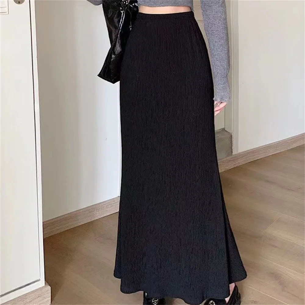 Jupe longue plissée taille haute pour femme, jupes sirène minces, jupes midi vintage, style streetwear féminin, mode élégante, marron, 2025
