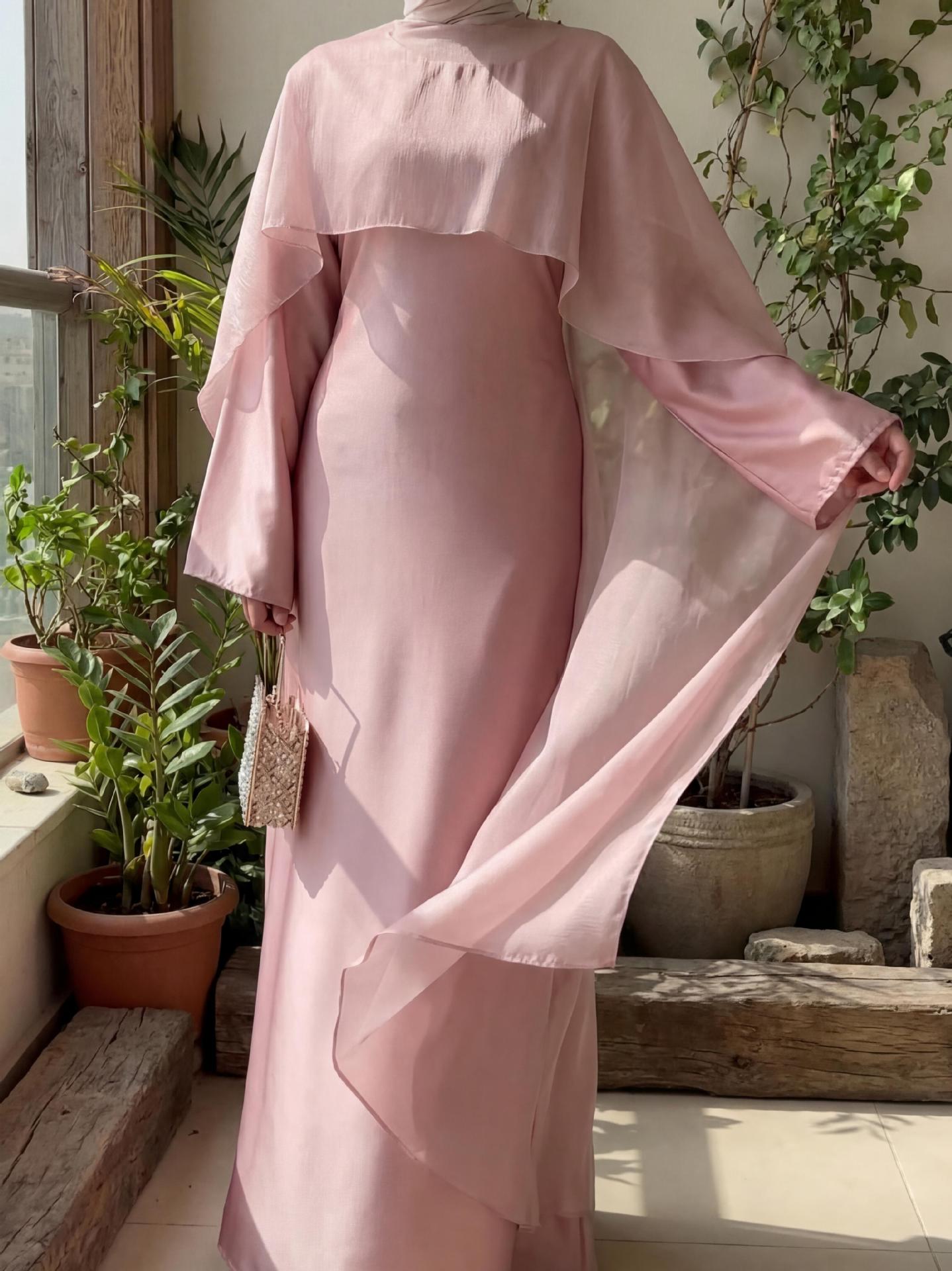 Vêtements islamiques Dubaï Femme Cape rose Abaya Abaya modeste Robe musulmane pour femme Abaya fermée Eid Ramadan Musulmane Femme Vestidos