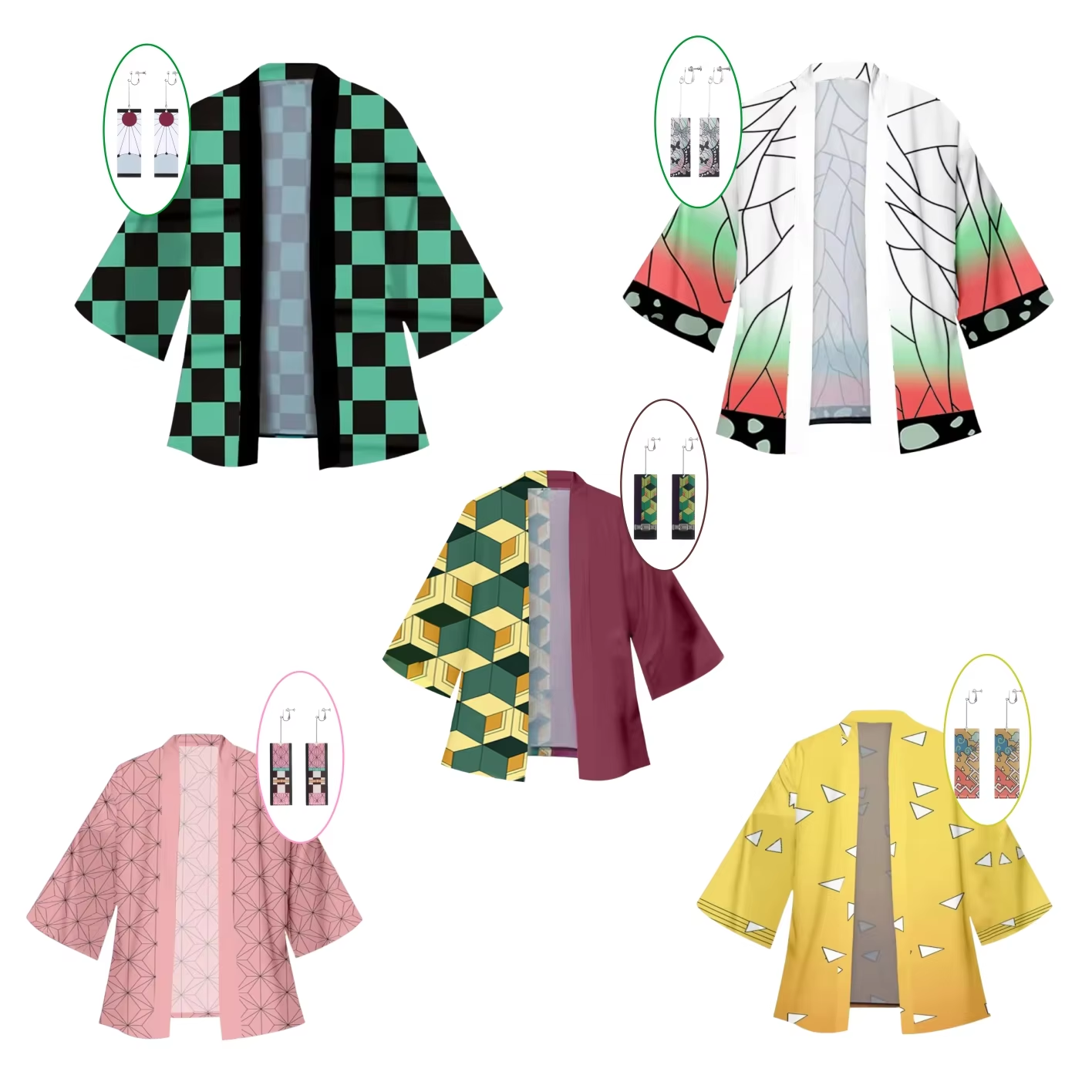 Kimono de Cosplay Anime japonais Tanjiro Nezuko Kamado pour hommes et femmes, manteau d'halloween Shinobu Zenitsu Giyuu, accessoire à Clip d'oreille, costume