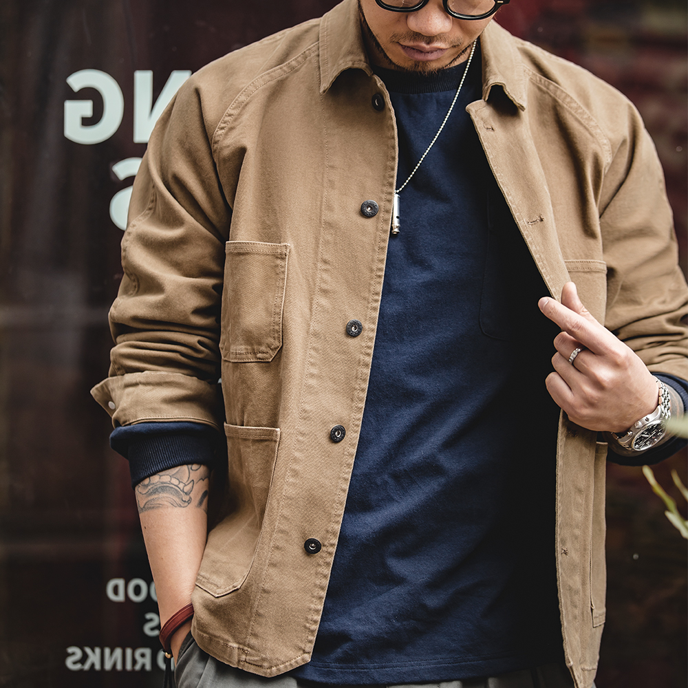 Maden-Vestes vintage ingentes pour hommes, Amekaji Cargo, Veste décontractée, Manteau en coton monochrome, Vêtements pour hommes