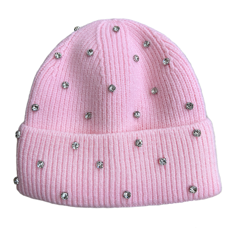 Bonnet tricoté d'hiver pour femme, doux et chaud, faux diamant orné pour fête, tenue décontractée, cadeau