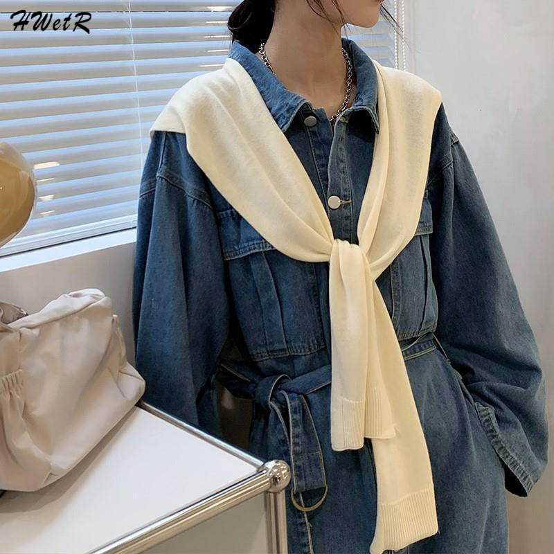 Châle d'été coréen pour femmes, faux col, cache-cou, tricot fin, cape nouée, écharpe initiée