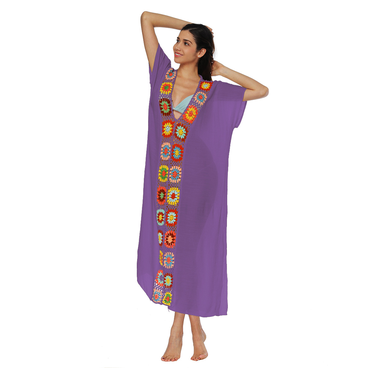 Robes pour femmes 2025 – Robe longue sexy à fente, patchwork crocheté à la main, imprimé floral, chemise de plage, vêtements pour femmes, Vestidos