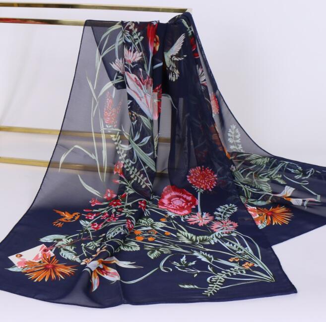 Foulard en mousseline de soie imprimé floral pour femme, écharpe ronde longue et douce, châle de simulation, écharpe de plage élégante, mode, injplanchers f