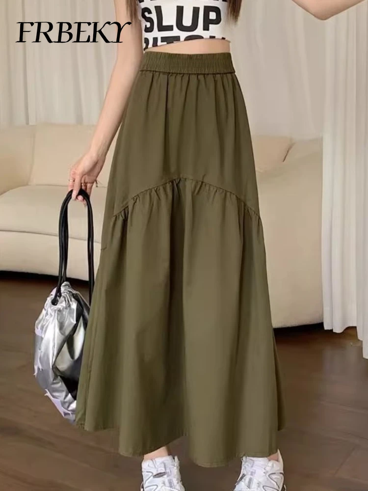Jupe longue plissée à taille élastique pour femmes, ligne A élégante, mode simple, bustier document solide, épissage coréen, automne, nouveau