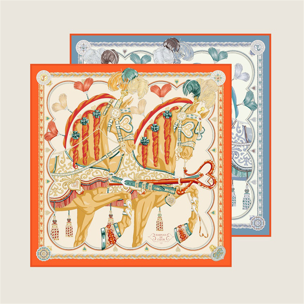 Foulards en soie deux chevaux imprimé sergé foulard en soie femmes châles Design de luxe Hijab mode carré frisé écharpe foulard