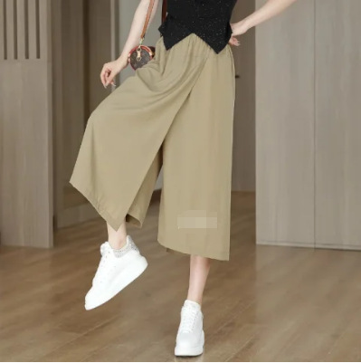 Nouveau pantalon jupe d'été pour femme, coupe ample, jambe large, style décontracté, coupe courte, effet usé légèrement, style jeune et frais