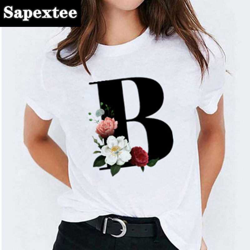 T-shirt manches courtes femme, estival et décontracté, avec 26 lettres imprimées, Harajuku, 2021