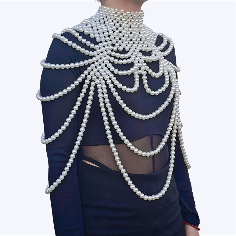 Femmes perle châle colliers corps chaîne Clubwear Cocktail débardeurs Sexy perlé soutien-gorge châle gland fête haut court grandes vêtements